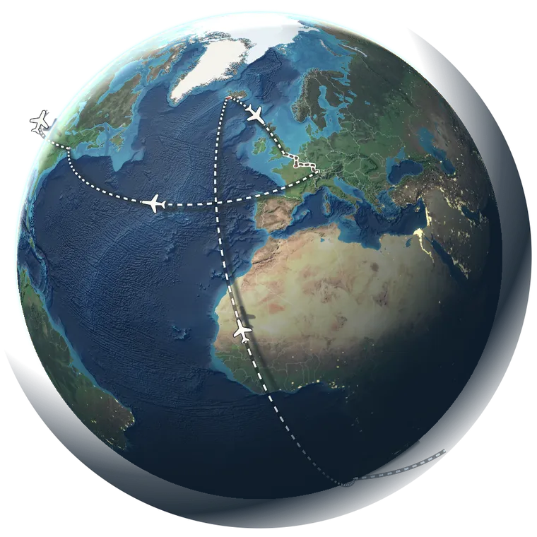 Globus mit einer Weltreise als Route